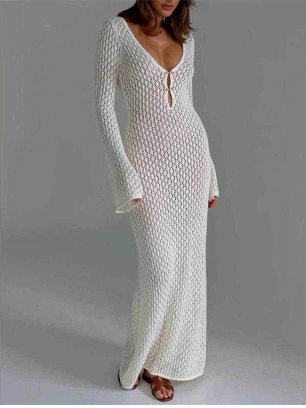Commense Cover Up Long Sleeve Open Back Long Dress